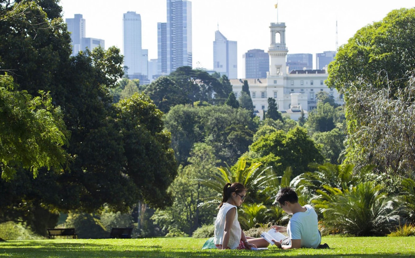 Garden lawn and Melbourne skyline