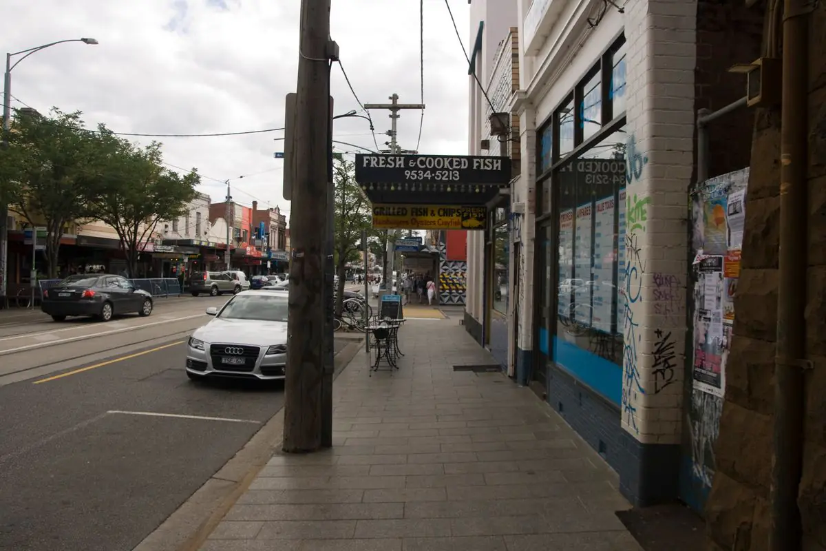 Food shop signs and shopfronts along Carlisle Street in Balaclava