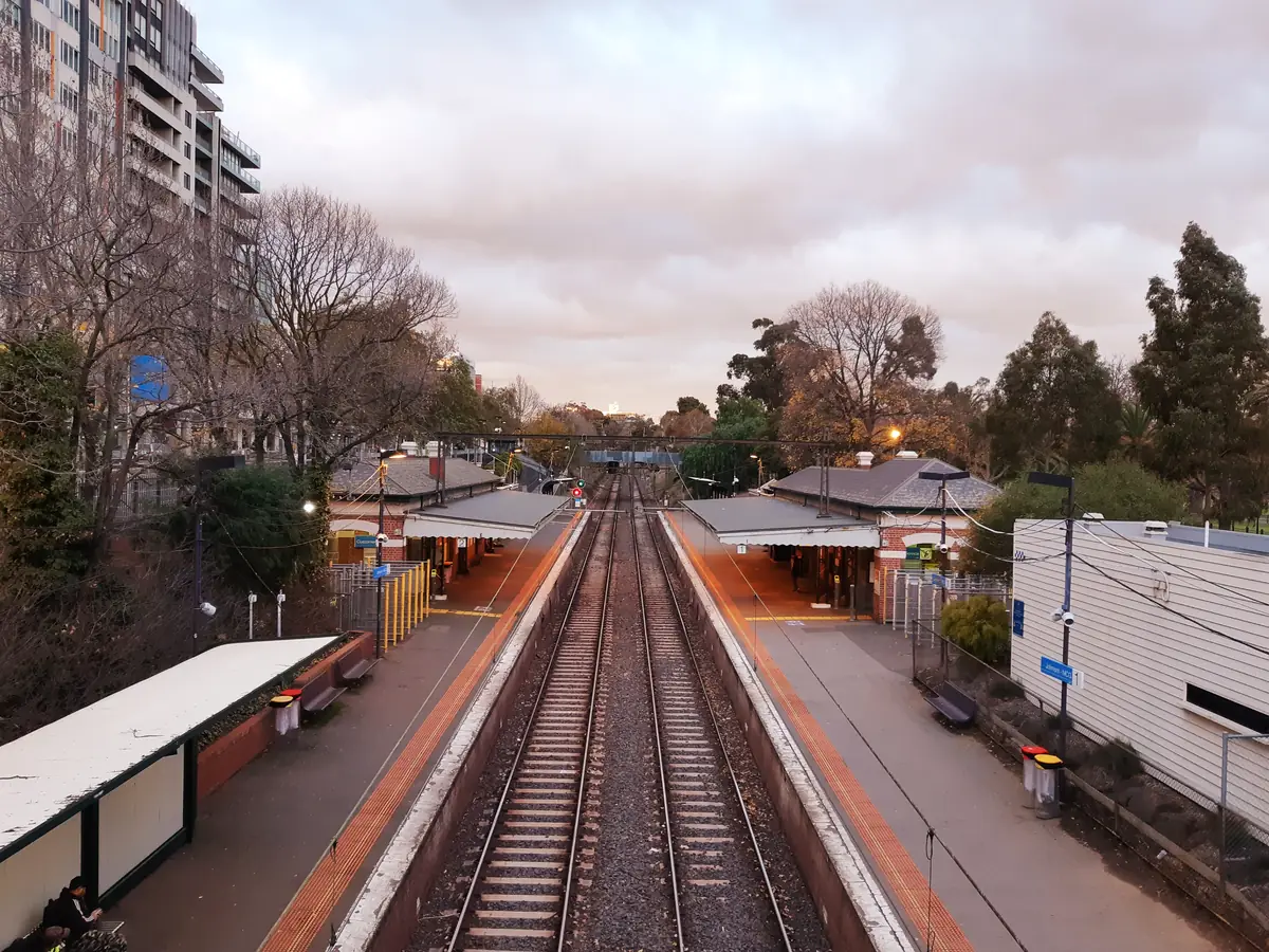 Railway platforms and tracks at Jolimont Station in East Melbourne