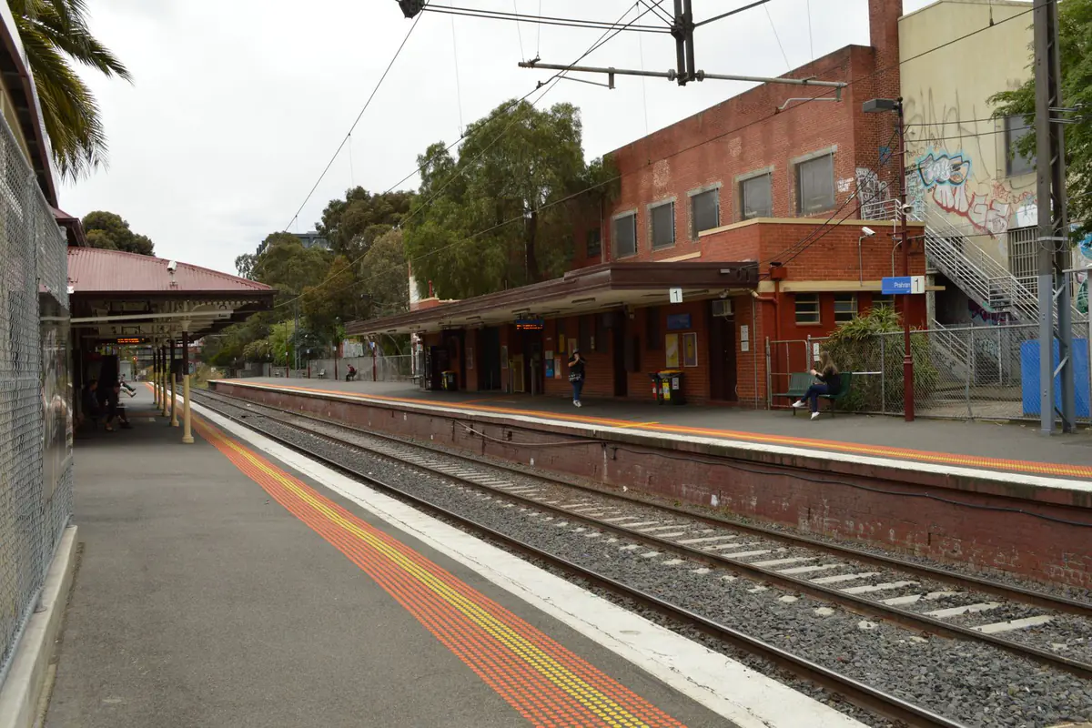 Platforms and railway tracks at Prahran Station in Melbourne